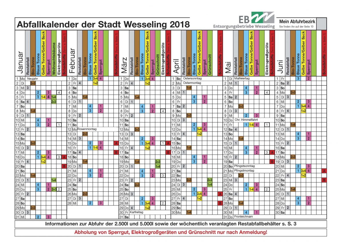 Abfallkalender  Entsorgungsbetriebe Wesseling